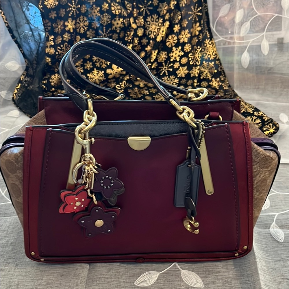 Coach Dreamer Red and Tan Satchel with Gold Hardware including Charm.